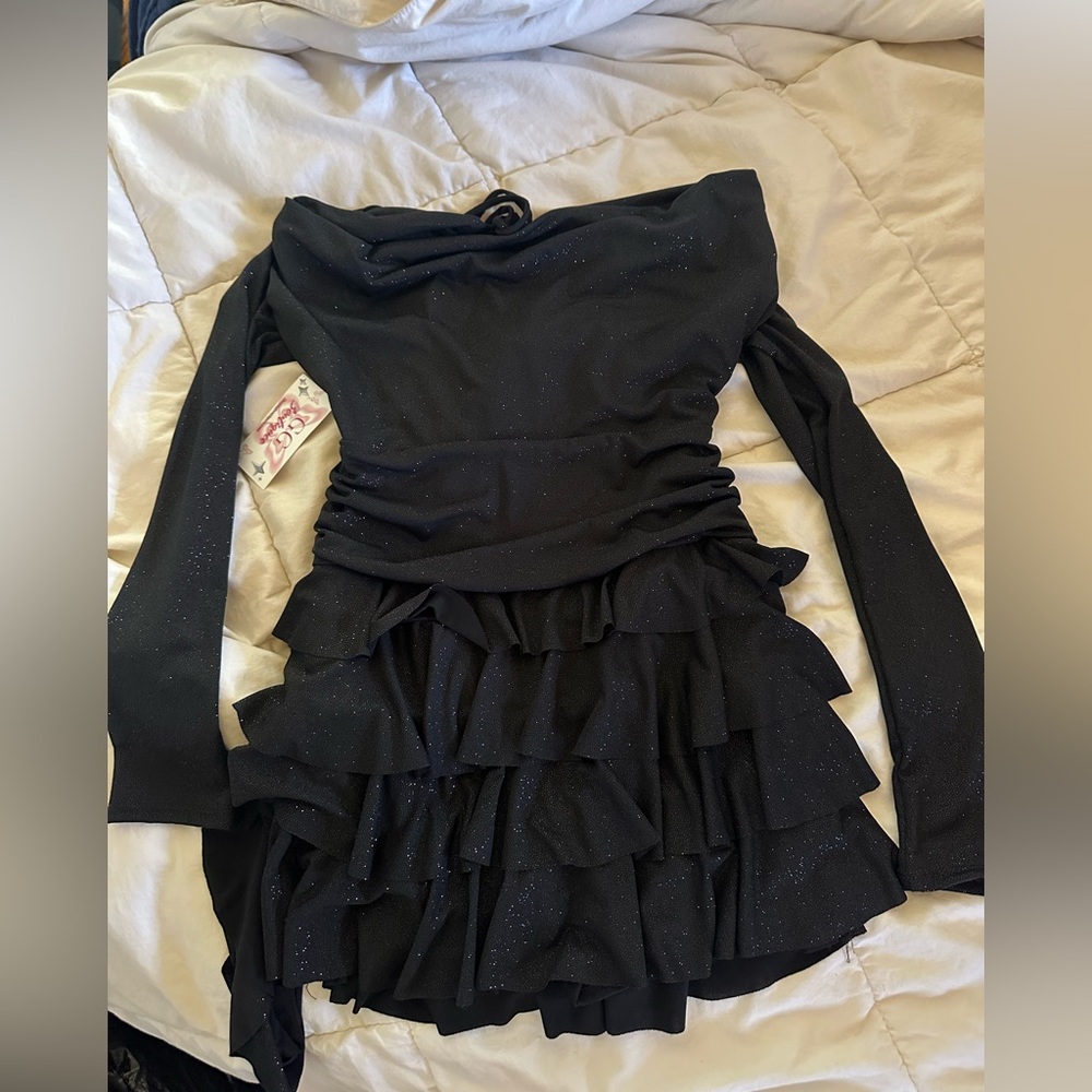 Black Off-Shoulder Ruffle Dress with shorts